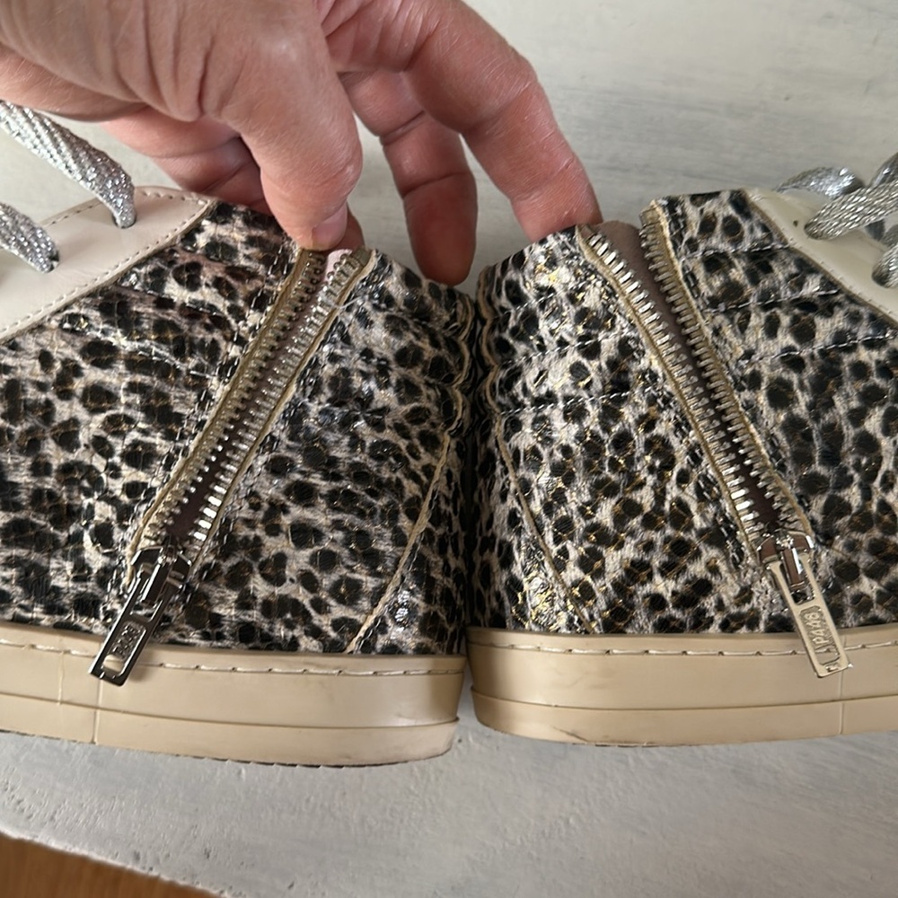 P448 Women’s Skate Glitter Lace-Up High Top Sneakers Size 38 Leather Shoe Italy - Picture 10 of 16